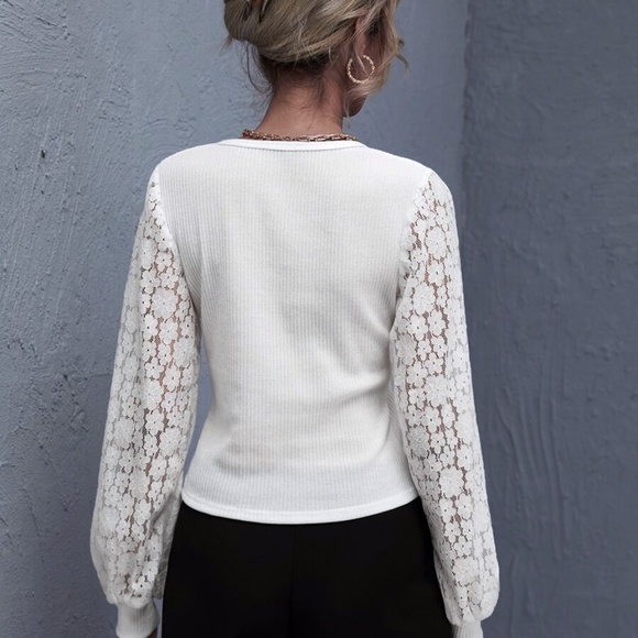 White Lace Bishop Sleeve Blouse - Picture 3 of 5